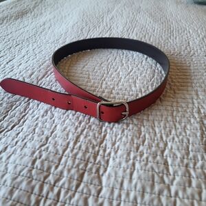 Red Leather Belt with Silver Buckle For Women, 27 To 31"